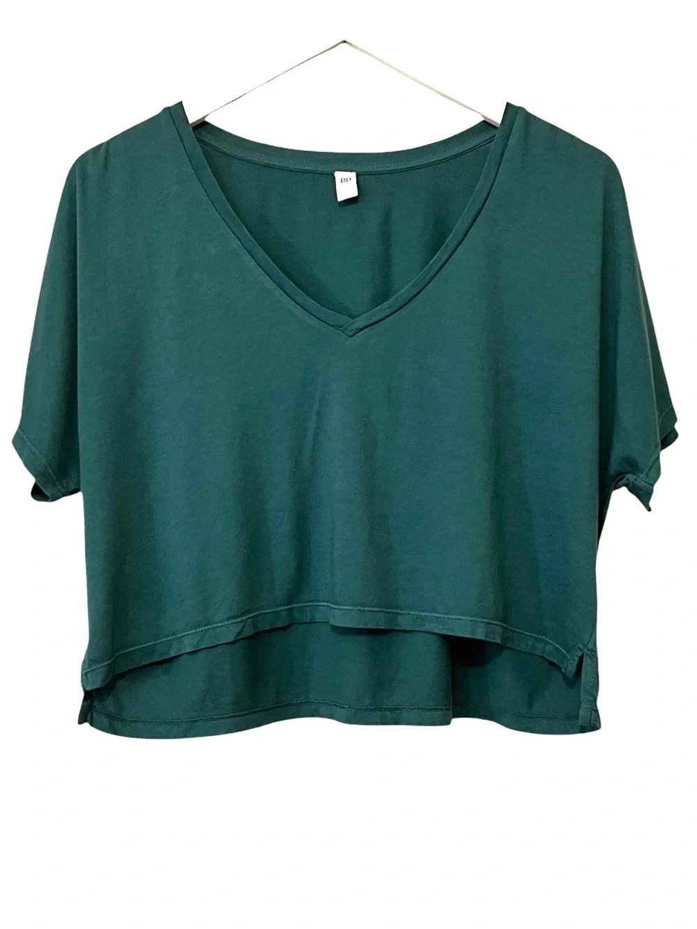 BP. V-Neck Cropped T-Shirt Lose Fit, Short Sleeve, Color Green, Size Small